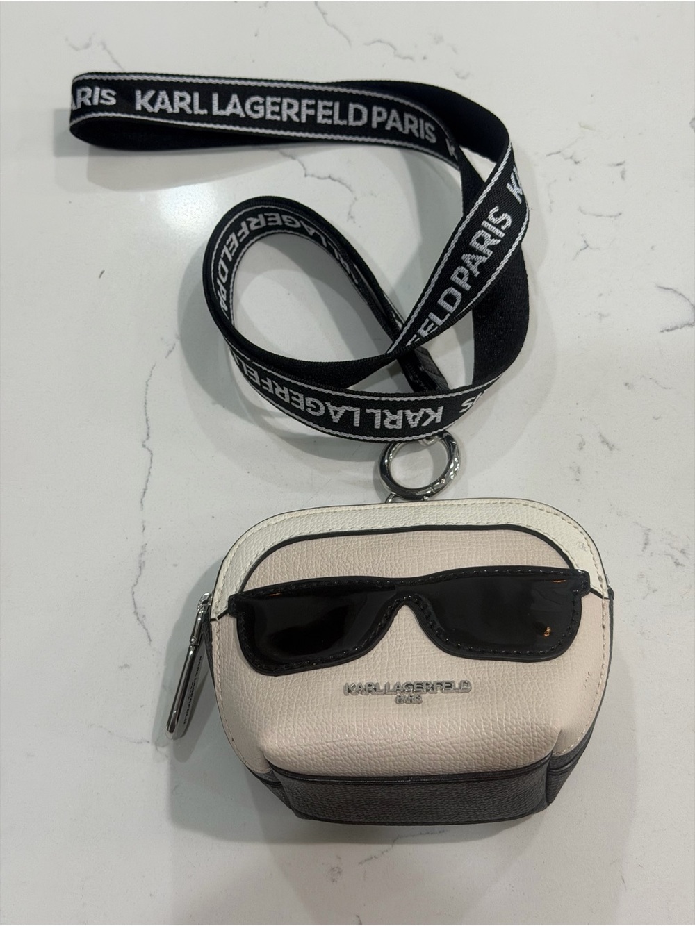 Karl Lagerfeld White & Black Key Card Pouch with Branded Lanyard